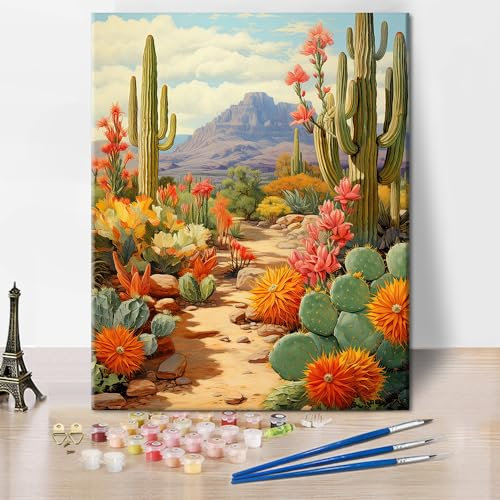 TISHIRON Malen nach Zahlen Erwachsene Kaktus Malen-nach-Zahlen für Erwachsene Kaktus Malen nach Zahlen Leinwand, ölgemäLde Kit Malen-nach-Zahlen für Erwachsene Junior Heimwanddekoration, 40X50cm