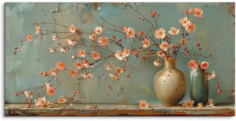 Paul Sinus 120 x 60 cm murale su tela e cornice in legno – Elegante fiore di ciliegio in vasi. Armonica ancora vita, ideale per elegante decorazione della casa