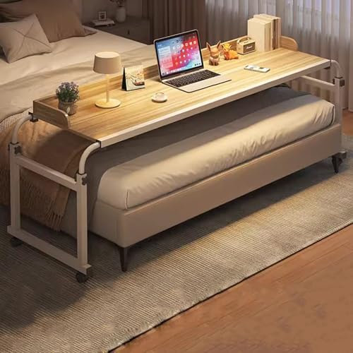 Rolltisch mit Rollen, höhenverstellbar, multifunktional, für medizinische Zwecke und Steharbeitsplatz, Holzfarbe