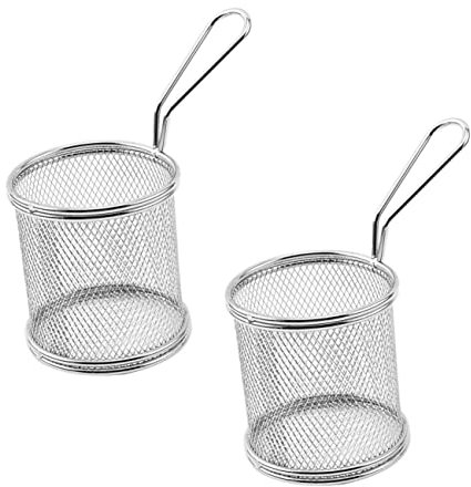 BESPORTBLE 2pcs Set Round Wire Frying Basket Strainer Basket for Air Fryer Sturdy Easy to Use 304 Stainless Steel