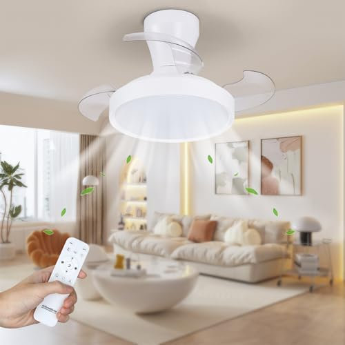 activeallbrite Ventilador de techo con luz, Motor DC, 38W, 6 Velocidades, Aspas retráctiles, 3000K-6500K, Función Verano-Invierno, Temporizador, Ø55CM.
