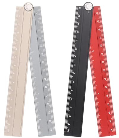 sourcing map 2pcs Folding Straight Ruler 30cm Metric Aluminum Alloy Protractor Foldable Angle Ruler Geometric Measuring Tool with Angle Line for Architects Artists Office, Black Red/Gold Silver
