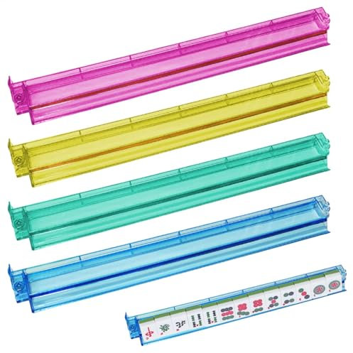 Shaersu Mahjong Fliesen-Halter, transparente Mahjong-Schieber und -Gestelle, Set mit 4 Acryl-Fliesen-Tabletts, Mehrfarbig, 2-in-1-Mahjong-Halter, Brettspiel-Zubehör für Dominosteine