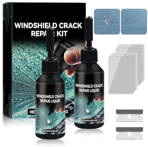 xinrongda 2 Stück Steinschlag Reparaturset Windschutzscheibe, Windshield Crack Repair Formula, Windschutzscheibe Reparaturset, Glas Reparatur Set Zur Reparatur Langer Rissen, Löchern, Rissen