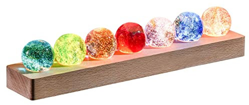Boule de cristal de verre en 7 couleurs avec lumière LED sur pied en bois, 40 mm, quartz chakra cristal, boules de guérison, boules spatiales, veilleuse pour un usage domestique (Type A,Bois)