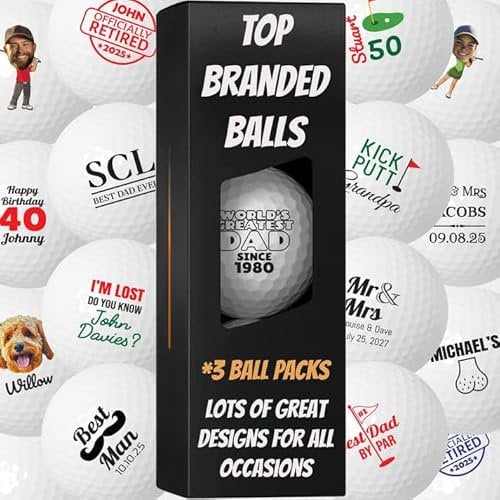 SmartGiftShop Personalised Golf Ball Sleeve Custom (3 Branded Balls) Birthday Grandad Father's Day Retirement Wedding Favour Gift for Men Golfer - Custom Text Design Logo
