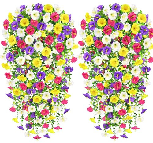 Yueshop 4 PCS Artificial Hanging Flowers, UV-Resistant Trailing Realistic Morning Glory Fake Artificial Plants Imitation Flowers for Home Garden Yard Patio Wedding Outdoor Indoor Decor(Multicolor)