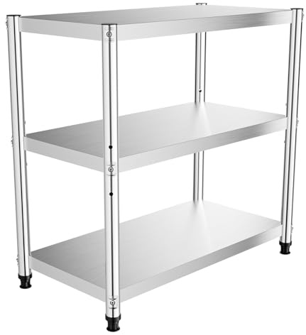 LANNADD 3 Ebenen Regal Küche, 201 Edelstahl Metall Schwerlastregal mit Rollen, Abstellraum Regal 80 x 40 cm Outdoor Höhenverstellbares für Küchen, Restaurants
