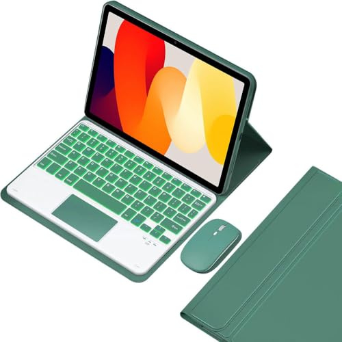 EHLCYS Funda con Teclado para Xiaomi Redmi Pad SE 11 Pulgadas (2025/2023), Español Ñ Teclado Táctil Bluetooth Retroiluminado 7 Colores Desmontable, Funda Protectora Ultrafina con Ratón,Verde