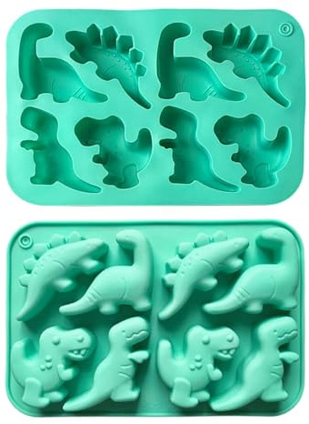 2 Pcs 8 Cavities Dinosaur Chocolate Silicone Moulds for Chocolate,Ice,Candle,Resin, Cake Decorations, Jelly(Green)