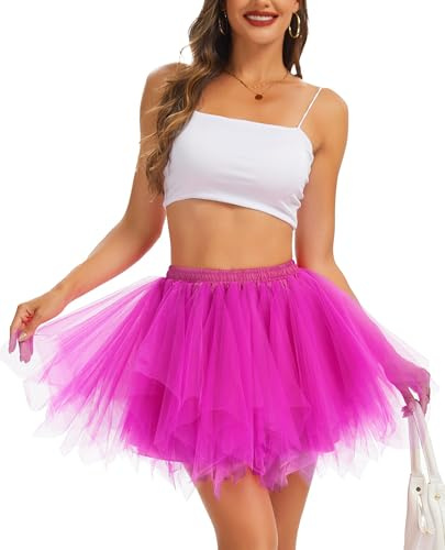 Wikoan Sottogonne da Donna da Donna Anni '50 Gonna da Balletto Vintage Sottoveste in Pizzo Gonna da Ballo per Cosplay,Rosa Shocking,L/XL