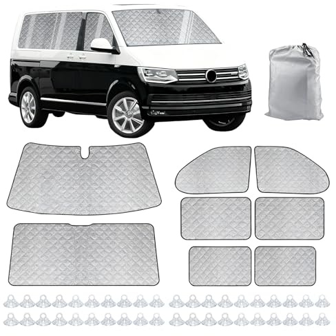 8 Stück Sonnenschutz Auto Frontscheibe Ersatz für VW T5 T6 SWB | UV Strahlenm, 100% Okklusion, Internes Thermomatten Frontscheibenabdeckung, Windschutzscheiben Schutz Set