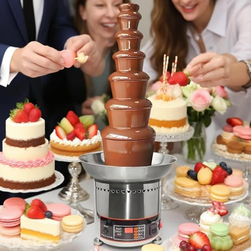 vnmudzeo Fuente De Chocolate Profesional, Acero Inoxidable 304, Control Digital De Temperatura, Rango De 0-150 °C, MáQuina para Fondue De 4-7 Niveles para Chocolate 7Layers