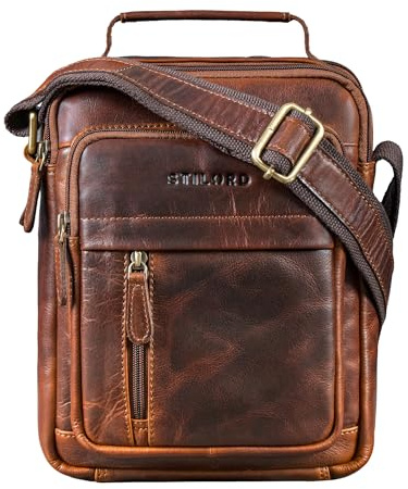 STILORD Ruben Umhängetasche Braun Herren Leder Klein Crossbody Bag Männer Echtleder Schultertasche Ledertasche mit Henkel für Alltag Reisen Büro Messenger Bag 10,9 Zoll