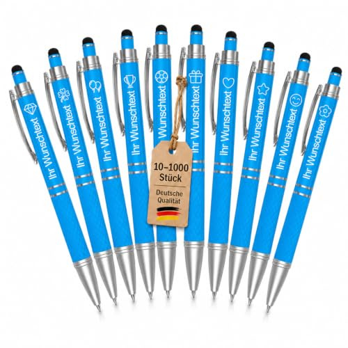 Homewit Kugelschreiber Personalisiert mit Gravur Blau 50 Stück für Verein | 10–1000 Stück Metall Werbekugelschreiber mit Touchpen für Firmen, Messen, Schulen, Kundengeschenke, Hochzeiten, Werbemittel