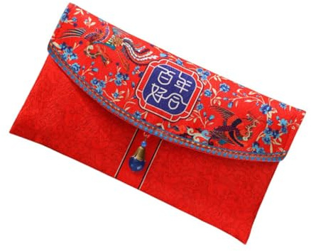 Mikikit Hochzeitsumschläge im Retro Stil Rote Chinesische aus Gewebe Elegante mit Platz für Armbänder und Uhren für Geldgeschenke Brautpartys