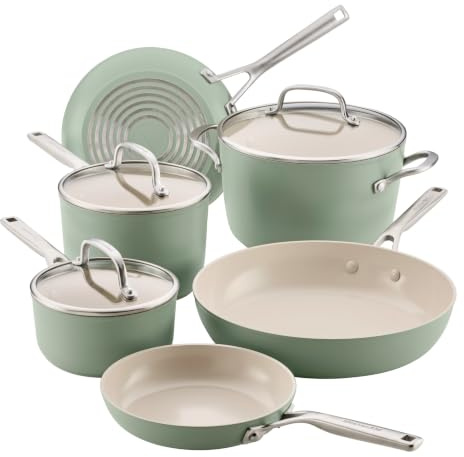 KitchenAid Hard-Anodized Ceramic Induction Cookware Set, 9-Piece, Cardamom