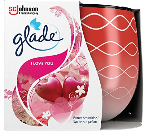 Glade Duftkerze mit Dekorfolie, Duft I Love You, mit ätherischen Ölen angereichert, 6er Pack (6 x 120 g)
