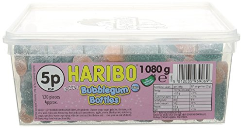 Haribo Fizzy Bubble Gum Bottles Sweets 2kg (2 x 1080g tub sweets)