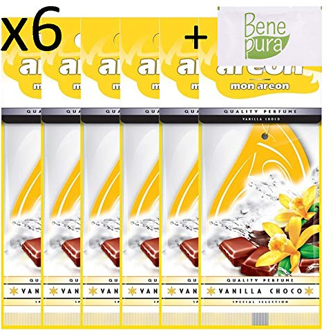 AREON Mon Vanilla Choco Auto-Lufterfrischer zum Aufhängen, gelber Tropfen – Van, LKW, Wohnmobil, Zuhause, Büro, Bad, Fitnessraum, Kleiderschrank, Schubladen, 6er-Set