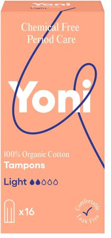 Yoni | Tampons Mini | 16x Tampons aus Bio-Baumwolle | Hypoallergene und Atmungsaktive Bio-Tampons | Frei von Kunststofffolien und Synthetischen Inhaltsstoffen | Am besten für leichte Blutungen