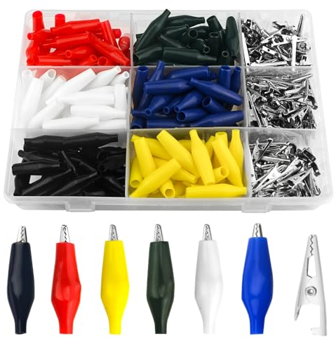 WMYCONGCONG Lot de 150 Pinces crocodiles de test électrique, aide au démarrage avec gaine isolante de protection pour tests électriques, 30-35 mm, 6 couleurs
