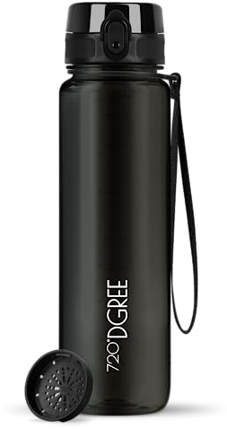 720°DGREE Trinkflasche 1l “uberBottle“ crystalClear +Sieb - BPA-Frei - Wasserflasche für Sport, Gym, Fitness, Fahrrad, Outdoor, Uni - Sportflasche aus Tritan - Leicht, Stoßfest, Wiederverwendbar