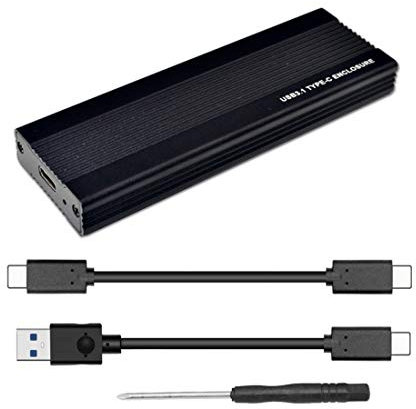 JMT Boîtier SSD NVME 3 to PCI-E M.2 vers USB 3.1 Adaptateur Type-C Disque Dur Disque Dur Box Externe C 10 Gbps RTL9210 M2 M Clé PCIE Boîtier HDD pour 2242 2260 2280 (Noir 2 Câbles)