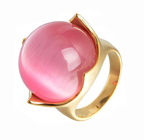 HIJONES Plaqué Or Grosse Perle Forme Bague de Pierres Précieuses pour Unisex en Acier Inoxydable Bijoux de Style de Cour Rose Taille 60