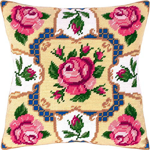 Rosen Kreuzstich-Set Kissenbezug 40,6 x 40,6 cm. Home Decor, DIY Stickerei Nadelspitze Kissenbezug Vorderseite bedruckte Gobelin-Leinwand, europäische Qualität Blumen, Blumen