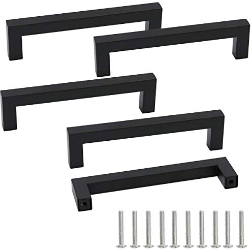 Drenky 5 Stück Schwarz Rostfreier Stahl Türknäufe, Möbelgriff mit Schraube für Schublade, Schrank, Möbel, Küche, Heimdekoration, Lochabstand 128 mm