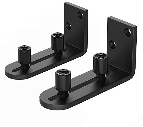 WINSOON New Sliding Barn Door Floor Guides Adjustable Stay Roller Hardware Kit,Set of 2,Smooth Ball Bearings,Flat Bottom Design,Flush with Floor,Wall Mount Roller Guide for Small Space,Black
