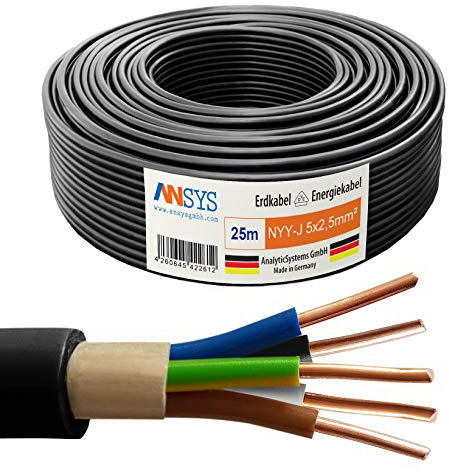 TechMech 25m NYY-J 5x2,5 mm² Erdkabel Elektrokabel Beton und Freien Kupfer Made in Germany