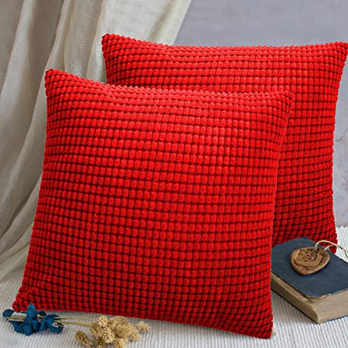 TAN.TOMI Kissenbezug Kord Uni 2er Set, Kissenhülle Kissenbezüge für Zierkissen Dekokissen Sofakissen Couchkissen in vielen Farben(Rot,60x60CM)