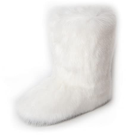 ZOSCGJMY Stivali invernali da donna in pelliccia artificiale stivali invernali stivali lunghi con calda imbottitura stivali da neve, bianco, 35 EU