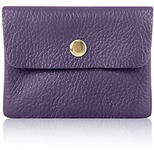Montte Di Jinne - Portemonnaie Münztasche für Damen, italienisches strukturiertes weiches Leder, Münzfach und Kartenhalter, grape