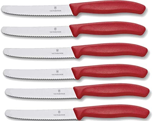 Victorinox 6 Stück Tafelmesser - Tomatenmesser Swiss Classic mit Wellenschliff rostfrei - Swiss Made - rot