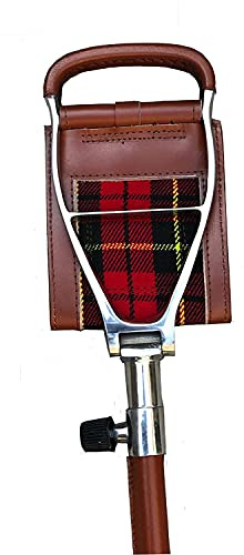 Canne de marche avec chaises pliantes en cuir | Canne légère | Accessoires de chasse | Insert écossais Royal Stewart