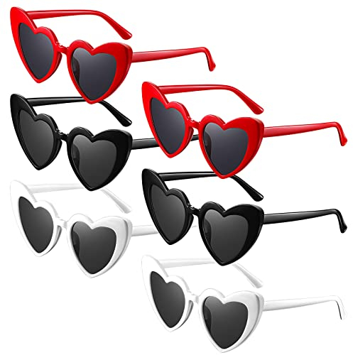 Photect 6 Paar Herzförmige Brille für Frauen Vintage Herz Sonnenbrille Bunte Retro Herzbrille für Cosplay Zubehör, 3 Farben