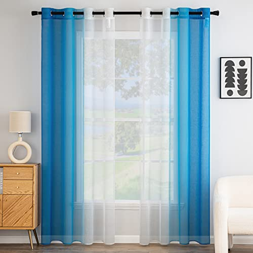 EMEMA Voile Vorhang Zweifarbiger Vorhang mit Ösen Transparente Gardine Ösenschal Fensterschal Lichtdurchlässig für Schlafzimmer 2er Set 140x175cm Dunkelblau