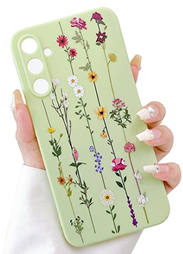 ZTOFERA Blumen Hülle Kompatibel mit Samsung Galaxy A34 5G für Mädchen Frauen, Flexibel Weiche Silikon Schutzhülle mit Cute Kletterblumen Muster Stoßfest Cover, Grün