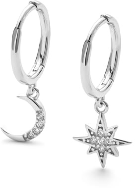 Gold Sonne und Mond Ohrringe, Gold Starburst Creolen, Silber Himmlische Stern Ohrringe, Gold Halbmond Schmuck, Gold Weltraum Ohrringe, Silber