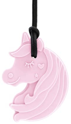 ARK® Kauhalskette in verschiedenen Stärken und Formen mit einstellbarer Abreißleine und ATC Pflegeanleitung - Sensory Halskette, Beißblock, Kauen, Zahnen, Autismus (Einhorn, extra fest rosa)