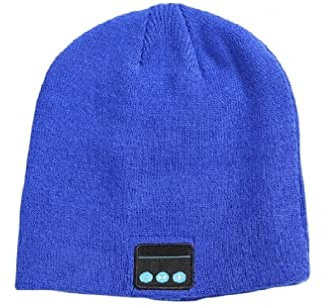 Blue Unisex Warm Hat Beanie with Bluetooth Connection and Built-in Headphones
