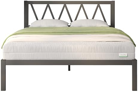 Novilla Bettgestell 90 x 200 cm, Bettrahmen mit Lattenrost, Bettgestelle mit Kopfteil-Design für Erwachsene, Kinder Jugendliche, Stauraum unter dem Bett, Schwarz