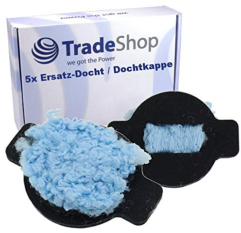 Trade-Shop 5X Docht, Wick Cap kompatibel mit iRobot Braava 390T Saugroboter mit Wischfunktion - Ersatz-Dochtkappe, Schwarz/Blau
