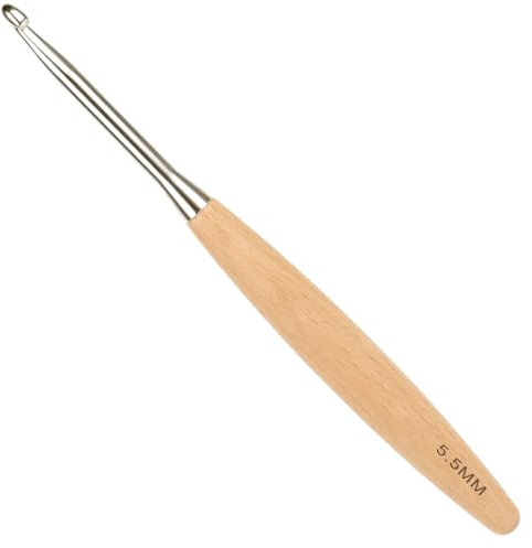 Aeelike Häkelnadel 5,5 mm Buchenholzgriff, Ergonomische Lang Häkelnadeln für Arthritische Hände, Warme Streamline Häkelnadel Set Holzgriff, Leichte Häckelnadel Holz 5,5mm für Häkelgarn Wolle