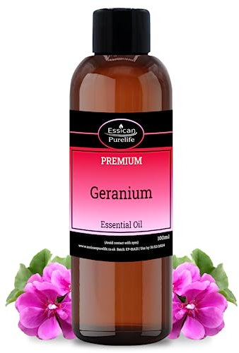 Geranium Essential Oil, Therapeutic Grade, 100% Pure Natural Essential Oils for Diffusers for Home, Aromatherapy Oils Essential Oils Relax, Skin & Hair Care, Improved Mood - Vegan & UK Made, 100ML