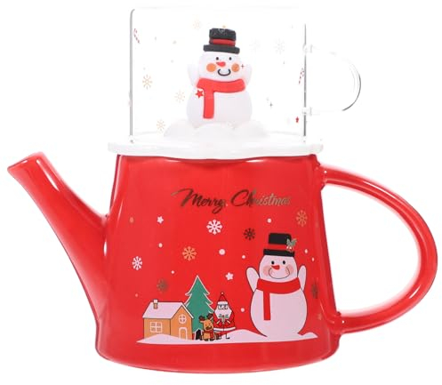 DOITOOL Théière de Noël 1 Set Théière en Céramique avec Motif de Noël Bouilloire avec Filtre et Tasse pour Cuisine Chambre Salon Bureau Théière Rouge Décoration de Noël