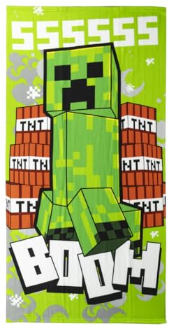 CERDÁ LIFE'S LITTLE MOMENTS Minecraft Kinderhandtuch, Grün, 70 x 140 cm, aus 100% Polyester, 240 g/m², kleines Handtuch, Bedruckt mit Sprengstoffen, Originalprodukt, entworfen in Spanien